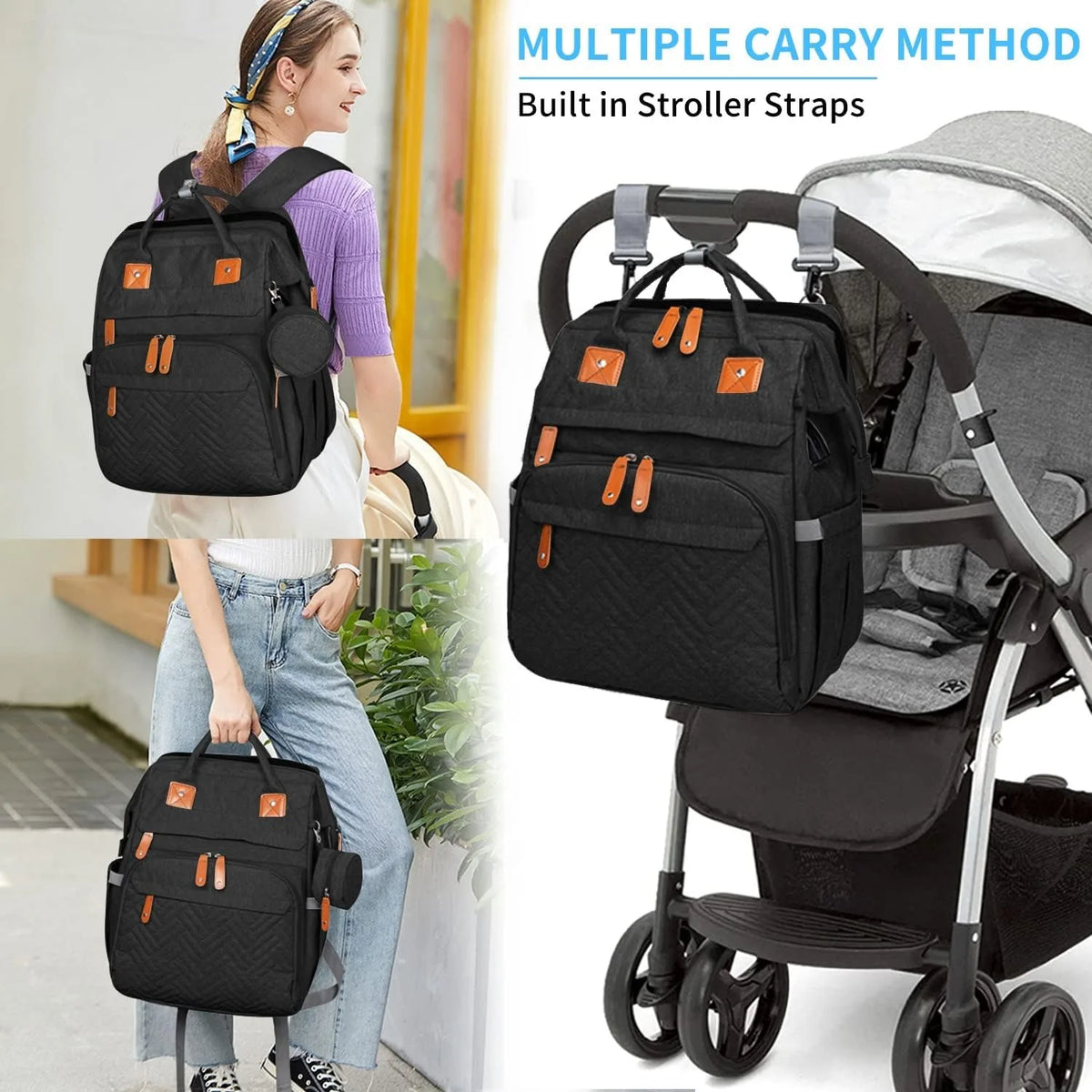 4-in-1 Diaper Bag Backpack — Folding Bed & Changing Station