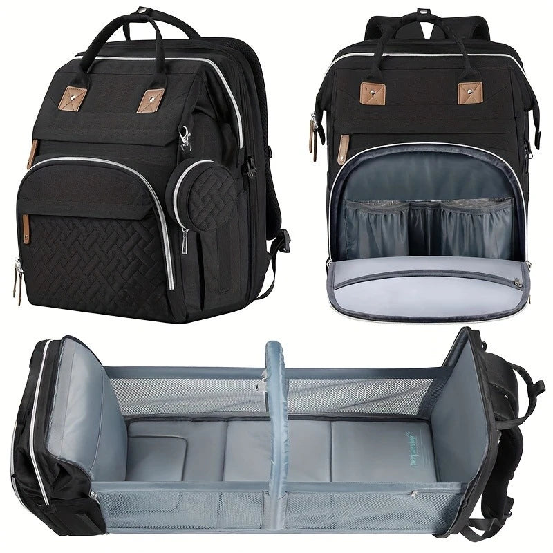 4-in-1 Diaper Bag Backpack — Folding Bed & Changing Station