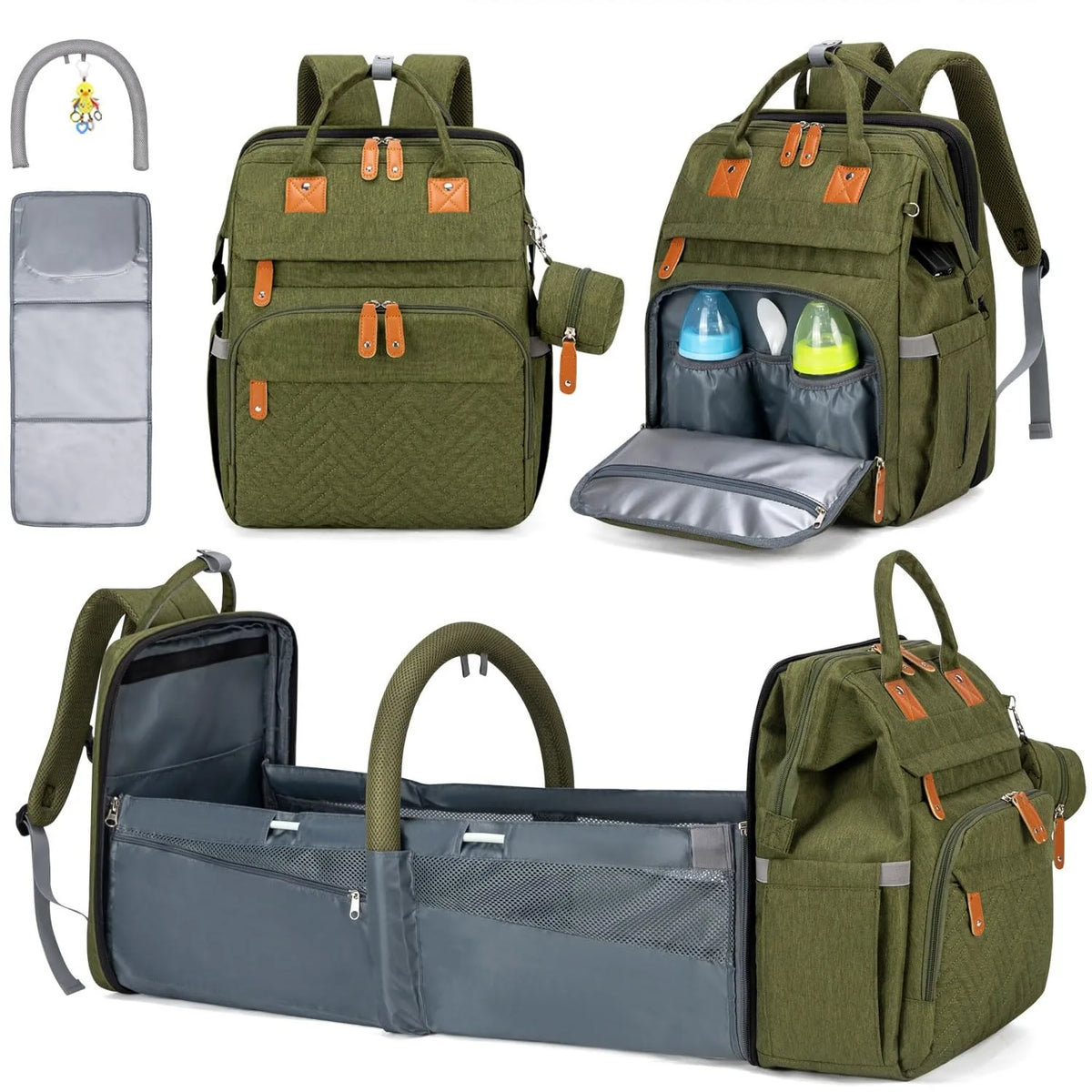 4-in-1 Diaper Bag Backpack — Folding Bed & Changing Station