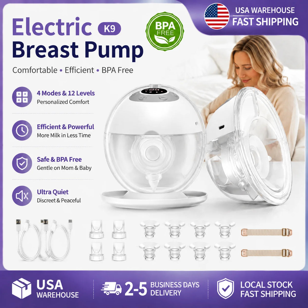 LYSMO K9 Wearable Electric Breast Pump — Hands-Free Set