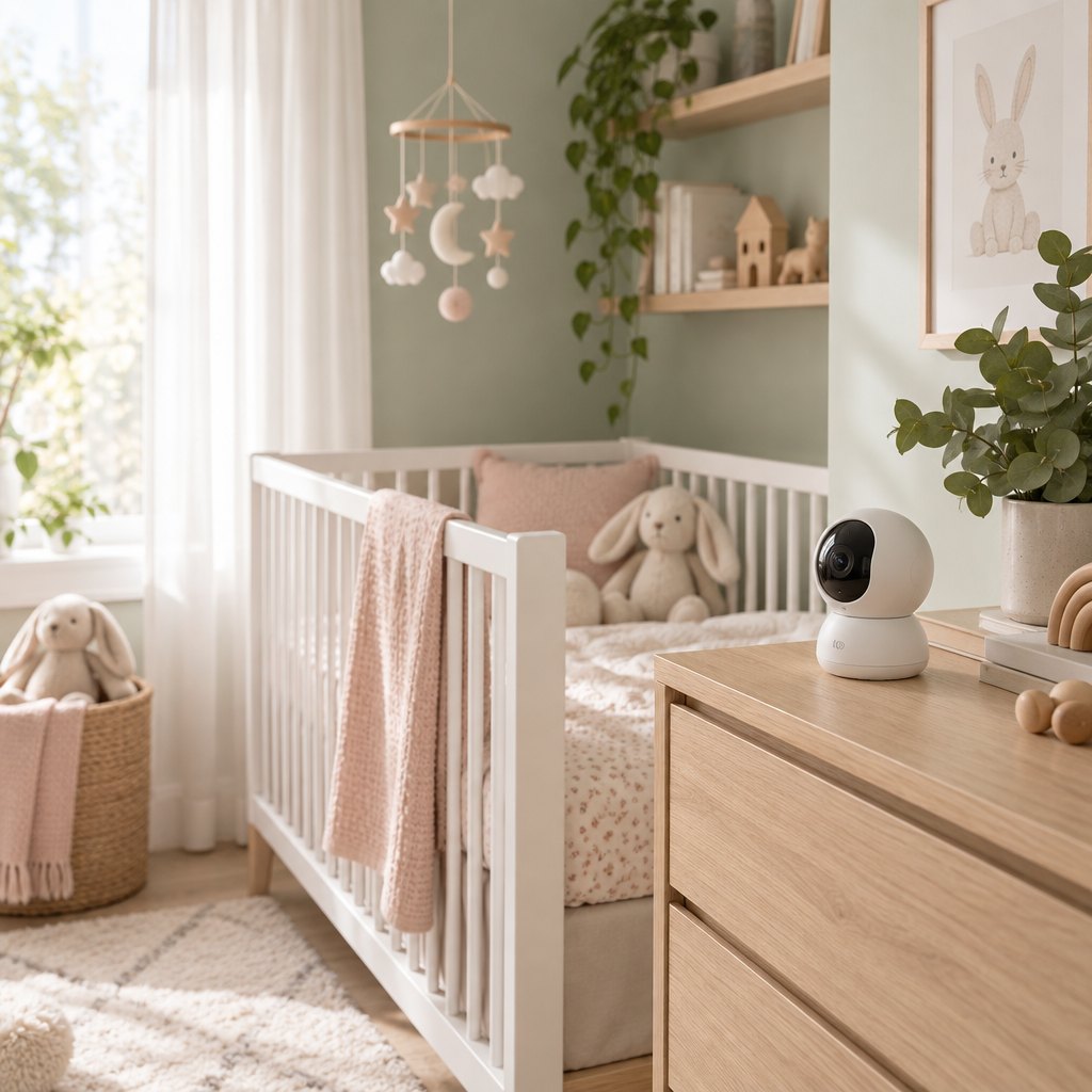 Nursery with crib, mobile and the Silent Impact monitor